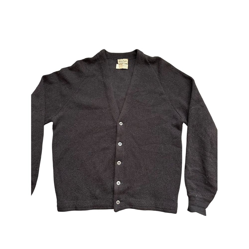 Vintage Lord Jeff Alpaca Wool Cardigan Sweater Medium Black Hoag & Taylor